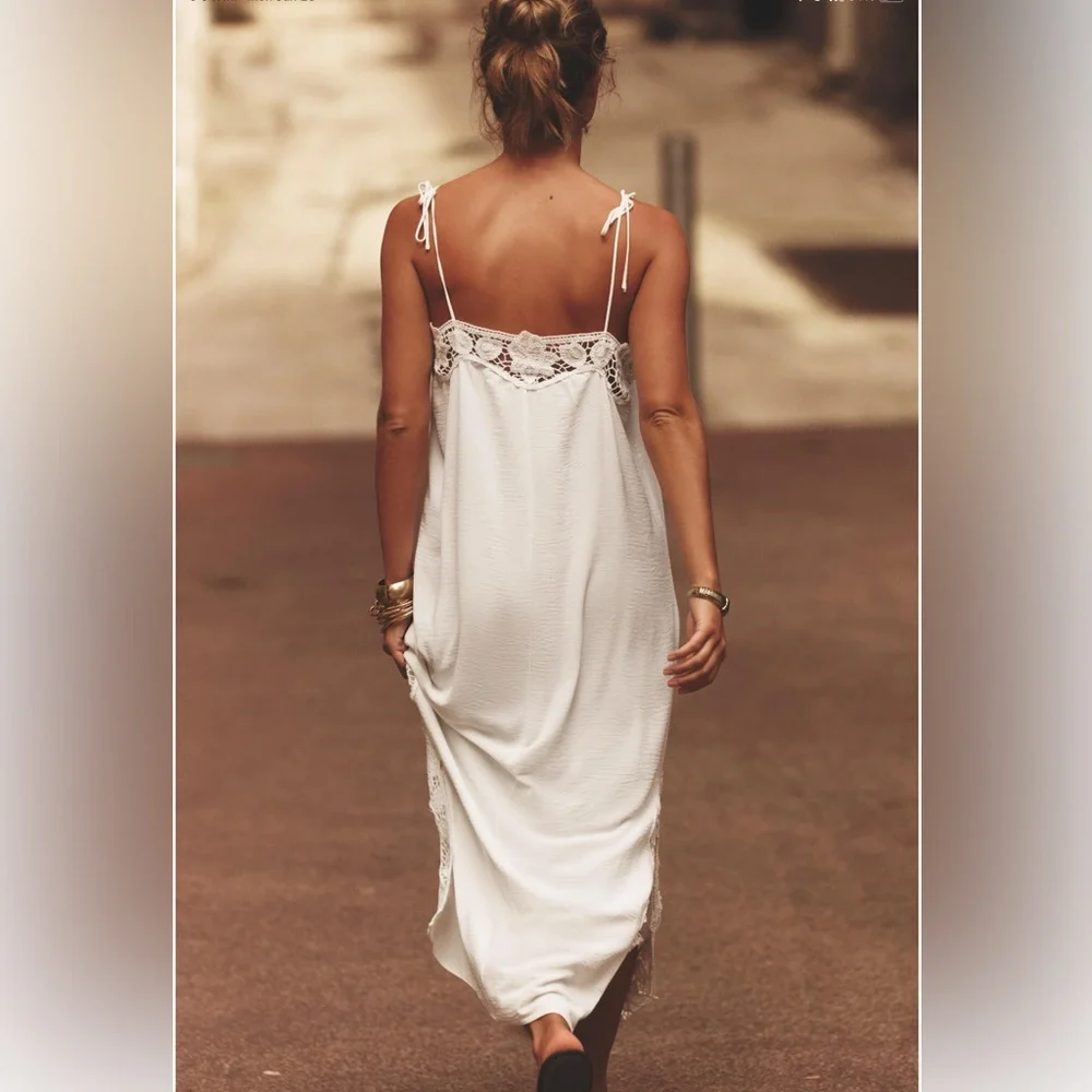 Zara White Maxi Dress with Lace Details - Picture 2 of 13